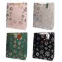 Vianočná papierová taška 115x145mm textilné ušká vo farbe tašky mix 4 metalických motívov bez
