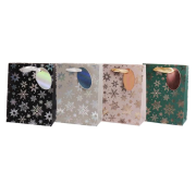Vianočná papierová taška 180x230mm textilné ušká vo farbe tašky mix 4 metalických motívov bez